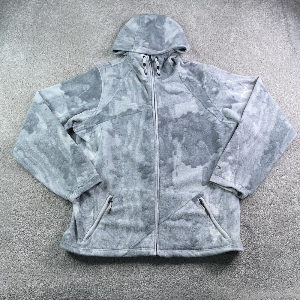 Oakley Jacket Mens XL Gray Camo Full Zip Heavy Fleece Hooded Y2K Streetwear